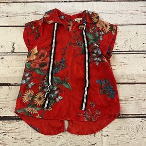 Lily White Floral Print‎ Top Short Sleeve Size Small Red Women